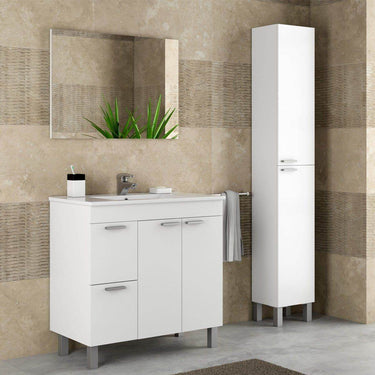 Milano Tall Narrow White Gloss Bathroom Storage Cupboard with Reversible Doors - UK Luxury Furniture